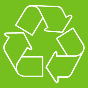 Recycling icon of three arrows forming a triangle.
