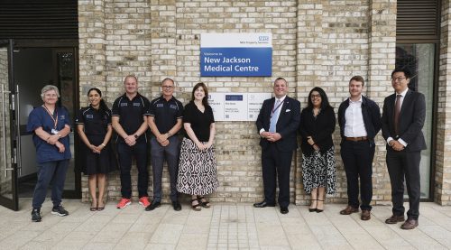 • Manchester Central MP Lucy Powell joins Dr Manisha Kumar, Chief Medical Officer of NHS Greater Manchester Integrated Care, Manchester City councillors Thomas Robinson and Marcus Johns, and GP partners of the three resident practices at New Jackson Medical Centre.