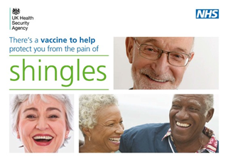 A collection of photos of people smiling, with the words, "There's a vaccine to help protect you from the pain of shingles".