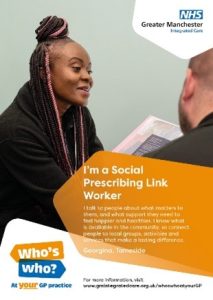 A picture of the poster for the social prescribing link worker