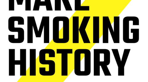 Make Smoking History written in bold black capital letters with a thick yellow diagonal line in the background.
