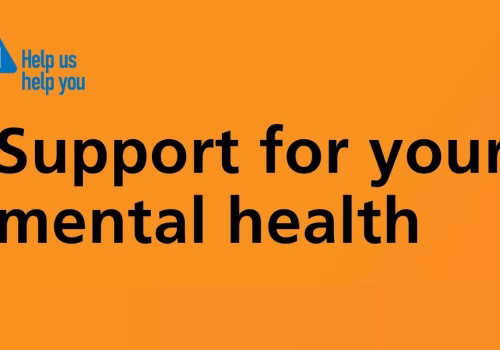 An orange image with the words "support for your mental health". The logo in the top left hand corner is NHS 111.